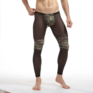 Men's sexy camouflage patchwork mesh leggings with breathable slim fit design in black