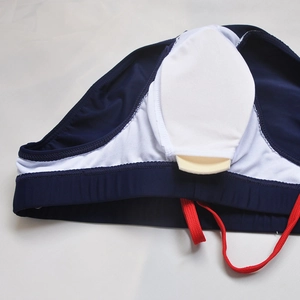 Detail of men's swim briefs with removable foam padding and breathable mesh lining