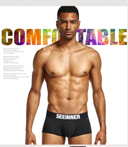 Close-up of black cotton boxer briefs featuring an elastic waistband with brand logo