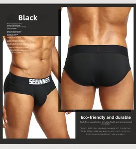 Vue détaillée du slip en coton noir pour homme avec ceinture élastique à logo