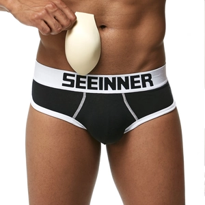 Slip da uomo in cotone nero con elastico bianco con logo e imbottitura estraibile per la coppa