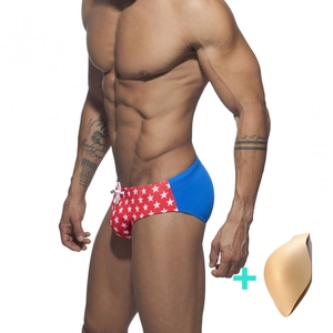 Slip da Nuoto da Uomo con Stampa a Stelle Color Block Vita Bassa Bikini ad Asciugatura Rapida con Imbottitura Removibile