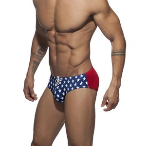 Men Sexy Star Print Swimming Trunks Low Waist Elastic Patchwork Swim Briefs With Drawstring Quick Dry Beach Bathing Suit