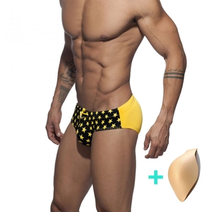 Costume da bagno bikini sexy da uomo con stampa stelle e coppa rimovibile nero e giallo