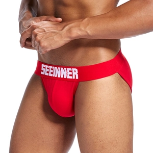 Slip homme sexy en coton rouge avec large taille élastique et logo blanc distinct