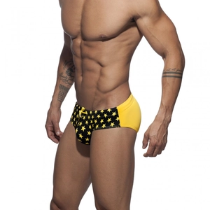 Men's sexy color-block swim briefs with star print and adjustable drawstring waist