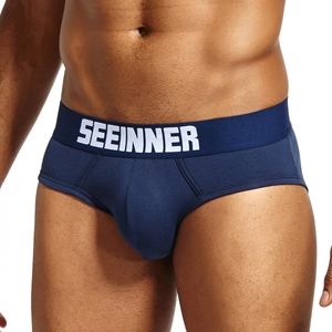 Slips en coton bleu marine pour hommes avec large ceinture élastique à logo confortable
