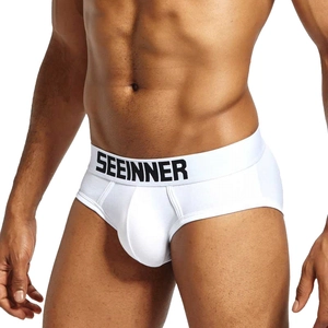 Slips en coton blanc pour hommes avec large ceinture élastique et poche de maintien