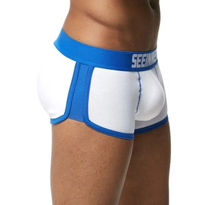 Boxer da uomo sportivi bianchi con bordi blu a contrasto e fascia elastica SEINNER