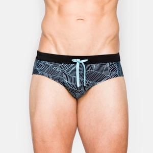 Sexy Men's Leaf Print Swim Trunks Quick Dry Nylon Polyester Bikini Swimsuit With Drawstring For Beach Athletic Swim Briefs