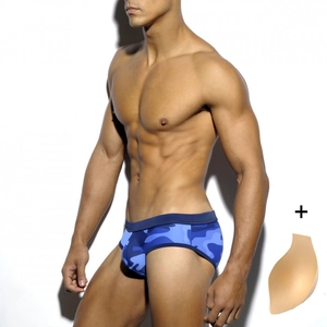 Men Camo Swim Briefs With Sponge Cup Low Waist Sexy Tight Swimming Trunks Quick Dry Breathable Swimwear For Beach Pool