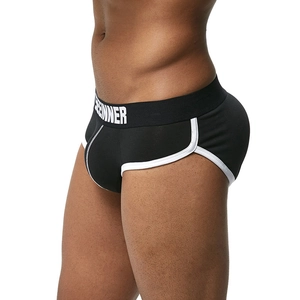Men's hip enhancing briefs featuring 3D U-convex pouch and padded rear in black