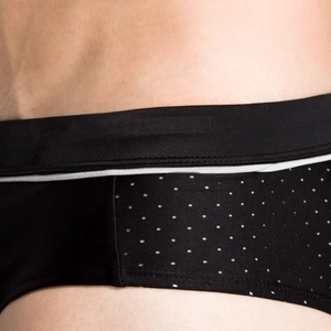 Men's black swim briefs with mesh splicing and U-convex design for enhanced support