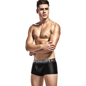 Detailed close-up of smooth nylon men's boxer briefs with elastic Superbody waistband