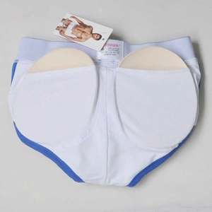 Detail view of cotton boxer brief featuring inner pockets and butt enhancing foam pads