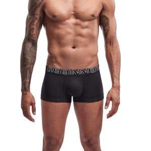 Men's black cotton boxer briefs with ergonomic 3D pouch and white branded waistband