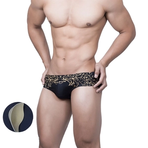 Maillot de Bain Homme Imprimé Feuille d'Or Vintage Nylon Séchage Rapide U Convexe Bikini pour Plage Fête de Piscine Sexy