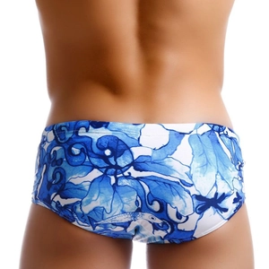 Maillot de bain pour hommes avec imprimé floral bleu et blanc style porcelaine