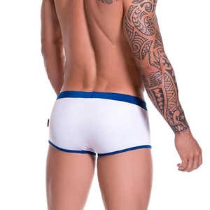 Maillot de bain blanc pour homme avec bordure bleu marine et coupe ajustée
