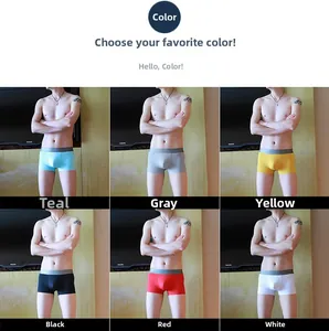 Detailed grid view of seamless ice silk boxer briefs for men in six different colors