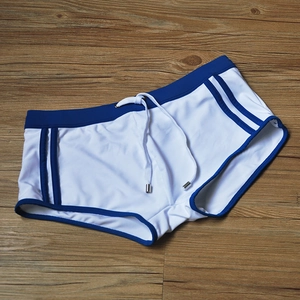 Maillot de bain blanc pour homme avec bordure bleu marine et doubles rayures sport
