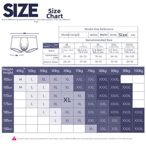 Detailed size chart for men ice silk underwear with height and weight recommendations