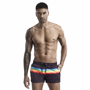 Pantaloncini da spiaggia uomo viola scuro con strisce arcobaleno e coulisse elastica