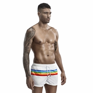 Pantaloncini da bagno uomo bianchi con strisce arcobaleno e coulisse in vita