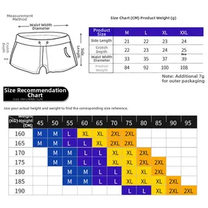 Detailed men's swim trunks size chart with measurements for weight 45-95kg and height 160-190cm