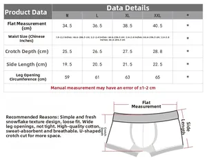 Detailed size chart for men cotton boxer shorts showing measurements from M to XXL sizes