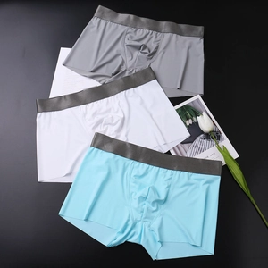Detail of three men's seamless ice silk boxer briefs with wide elastic waistband