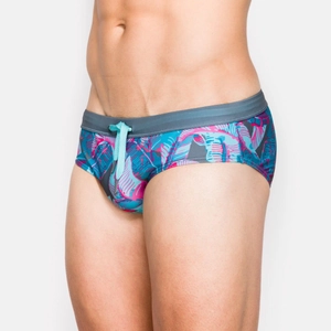 Costume da bagno da uomo con stampa tropicale e coulisse regolabile in vita