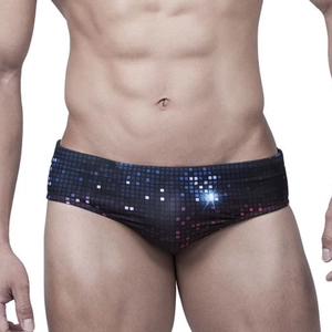 Maillot de bain homme taille basse avec motif mosaïque numérique bleu foncé et violet