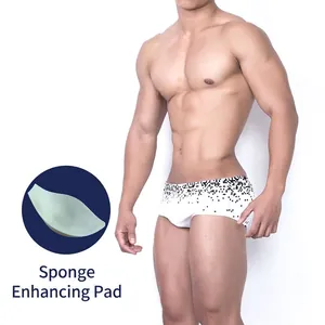 Men's Boxer Swim Trunks With Removable Sponge Cup Enhancing 3D Pouch Digital Pixel Print Waistband Quick Dry Beachwear