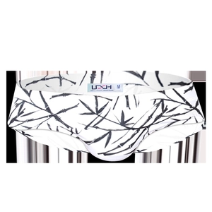 Men's white swim briefs with Chinese ink bamboo print and comfortable elastic waistband