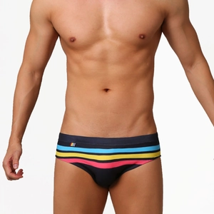 Men Swim Briefs Quick Dry Striped Low Waist Beach Swimwear Bikini Swimming Trunks For Men Breathable Elastic Sporty Underwear