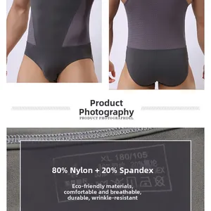 Dettaglio body contenitivo da uomo grigio con rete traspirante e 80% nylon