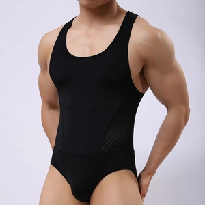 Body modellante da uomo nero con inserti laterali in mesh traspirante in nylon
