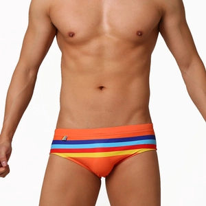 Men's Sexy Striped Swimming Trunks High Elastic Quick Dry Bikini Briefs Low Waist Sporty Swimwear For Beach Pool Party