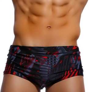 Maillot de bain homme avec imprimé géométrique abstrait rouge et noir pour plage