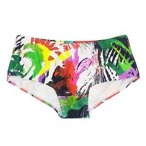 Tropical coconut tree and ink splash print men's swim trunks in colorful zebra pattern