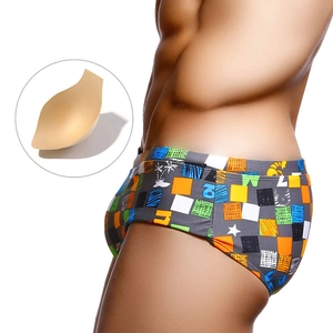 Men Tropical Print Swim Trunks Low Waist Boxer Swimming Briefs With Removable Cup Pad Quick Dry Beach Wear Bathing Suit