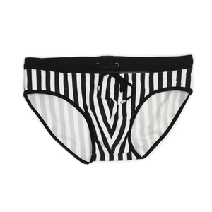 Herren Badehose mit schwarz-weißen vertikalen Streifen und verstellbarem Kordelzug