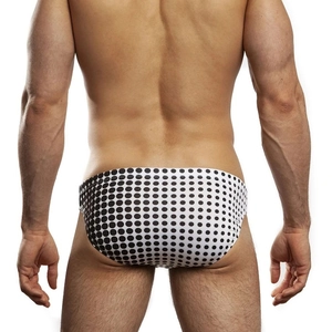 Vue arrière du slip de bain pour homme à pois avec coupe basse sur modèle musclé