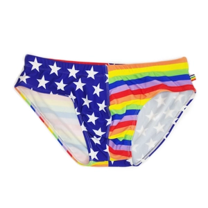 Sexy Herren Badehose mit Stern- und Regenbogenstreifen-Patchwork für Fitness und Sport