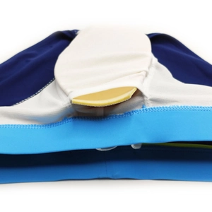 Detail view of the built-in protective cup pocket and removable yellow sponge pad