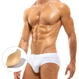 Men's ergonomic enhancing sponge pad for swimwear shown in a white bikini brief