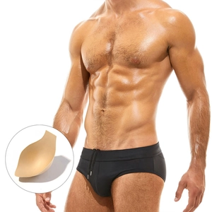 Men Sexy Swimming Briefs With Removable Padded Cup Mesh Splicing Low Waist Quick Dry Swimwear For Pool Beach Party Swimsuit