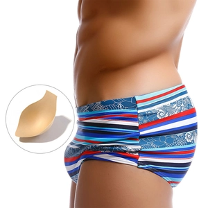 Maillot de Bain Boxer pour Hommes Sexy Rayé Séchage Rapide Élastique Short de Plage Avec Coussinet Amovible Mode Sports Nautiques