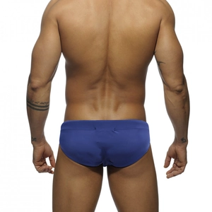Rear view of men's royal blue athletic swim briefs showing elastic quick-dry fabric fit